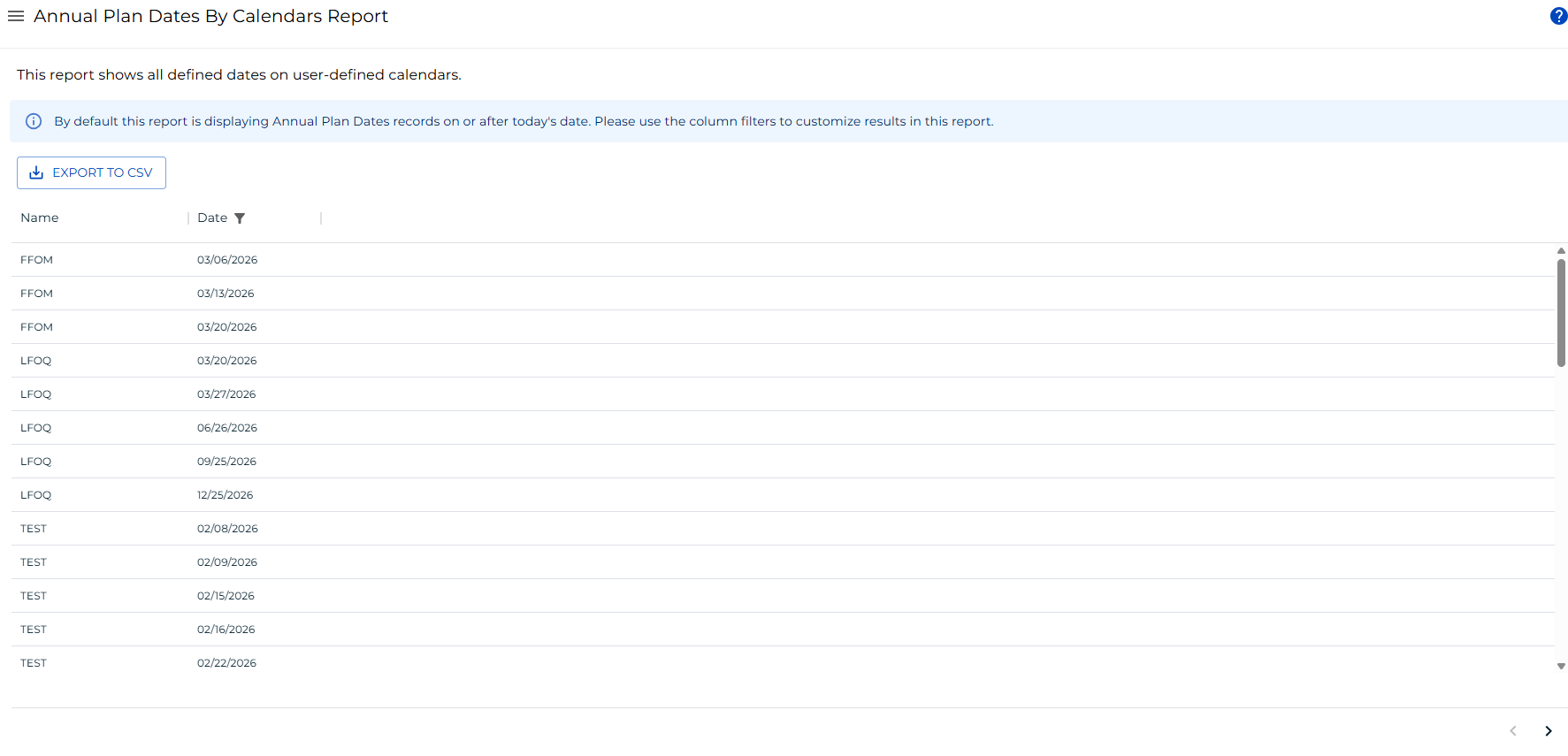A screen showing the Cross Reference Schedules and Jobs Report