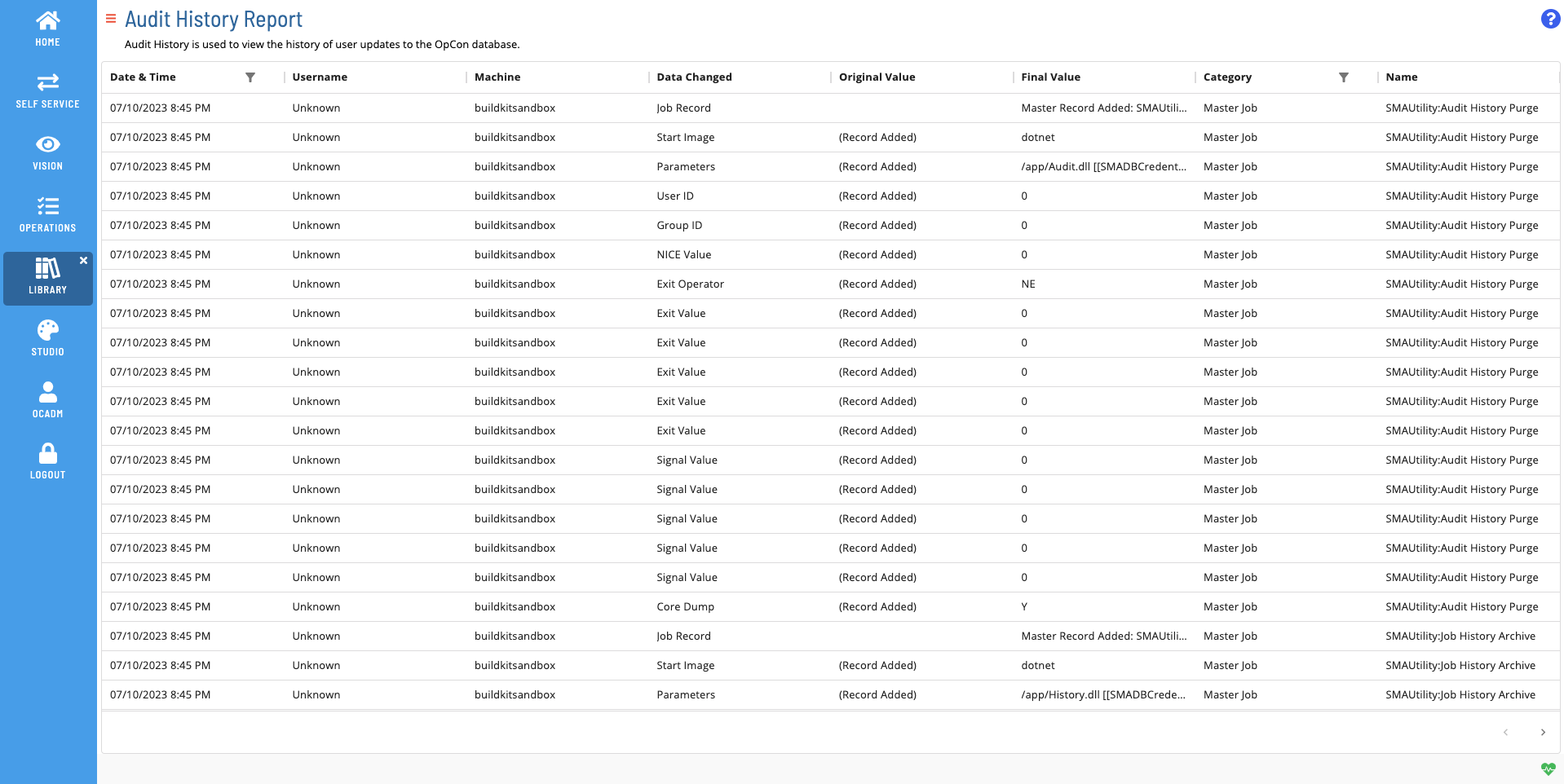 A screen showing the Audit History Report