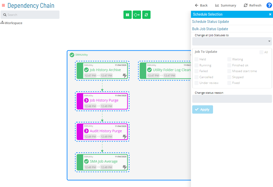 Bulk Job Status Update (Schedule Level) in PERT View