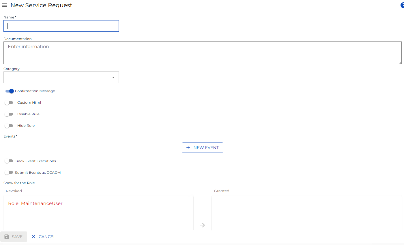 New Service Request Screen