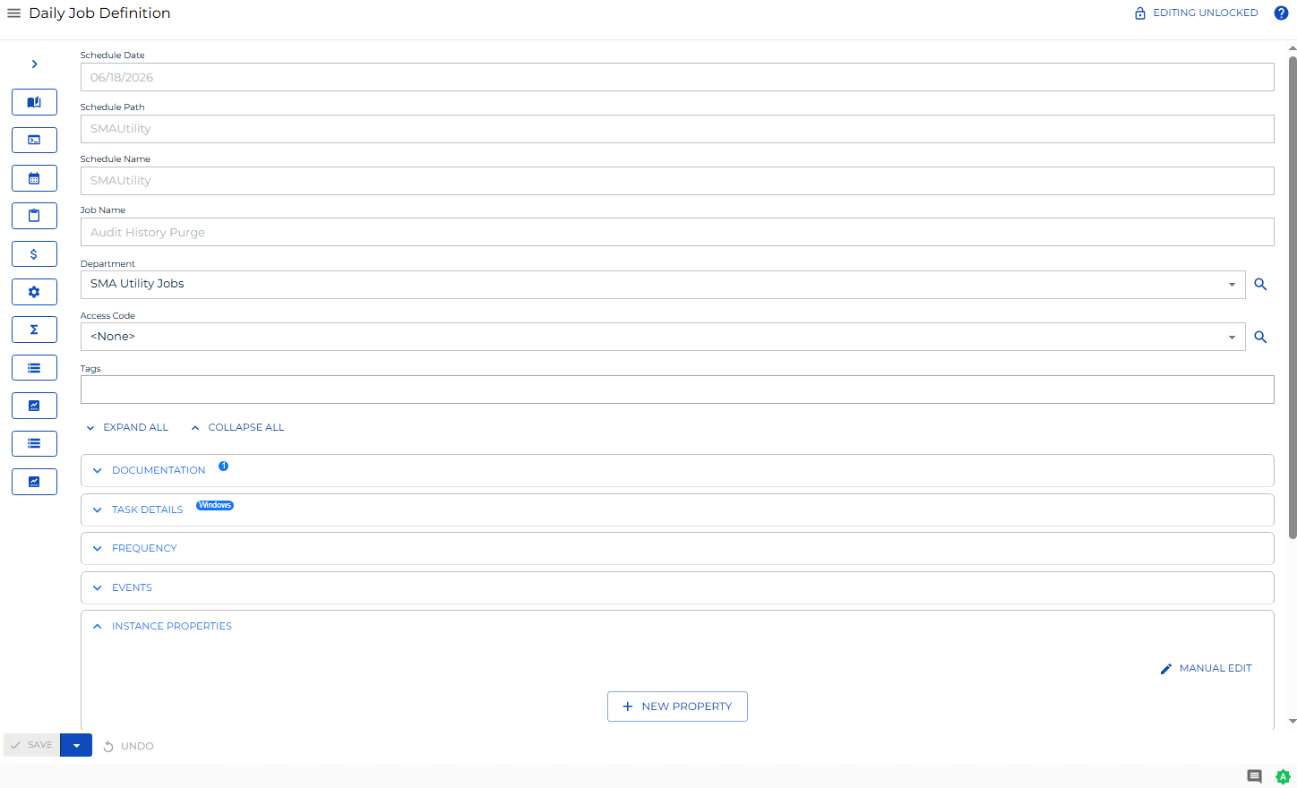 Daily Job Definition Instance Properties Panel