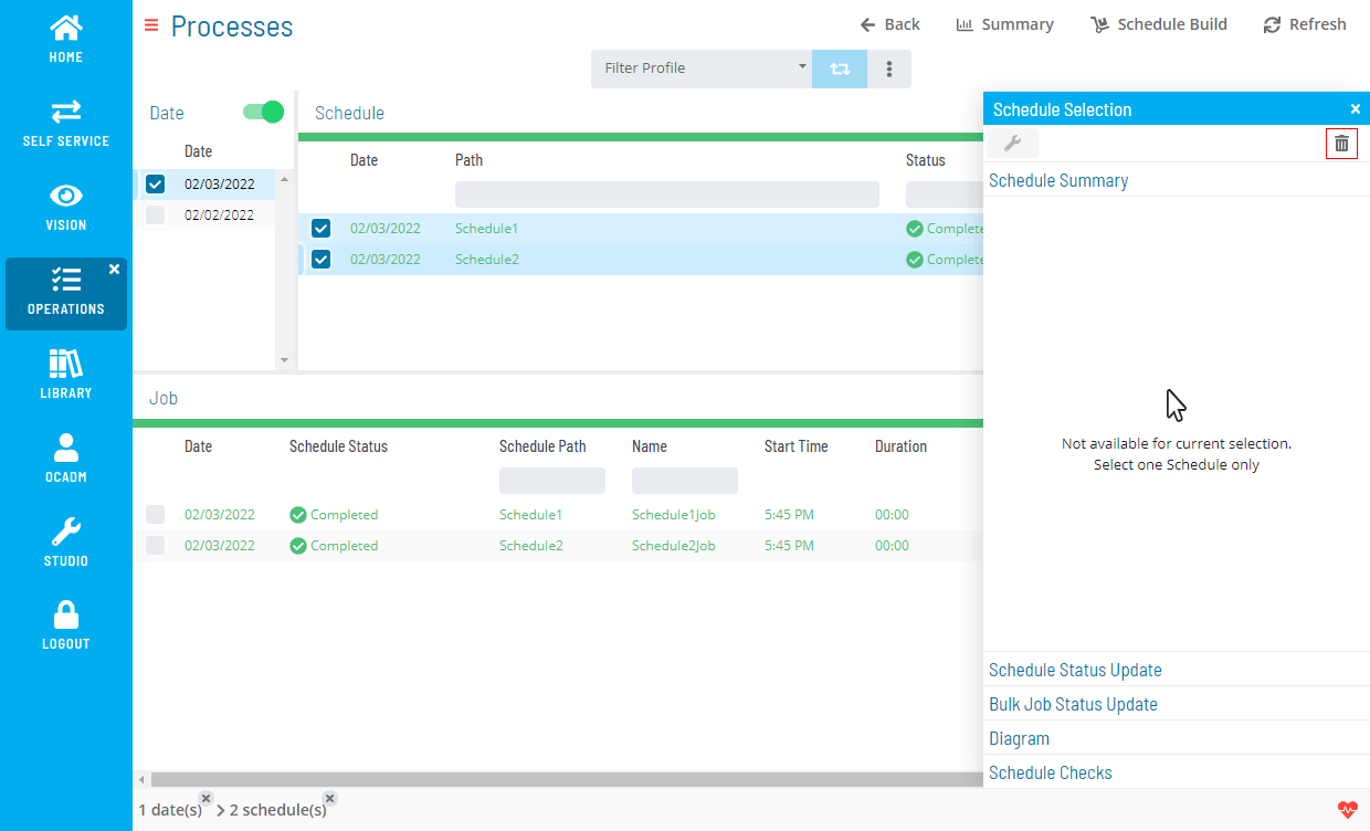 Delete Schedule(s) Right Panel