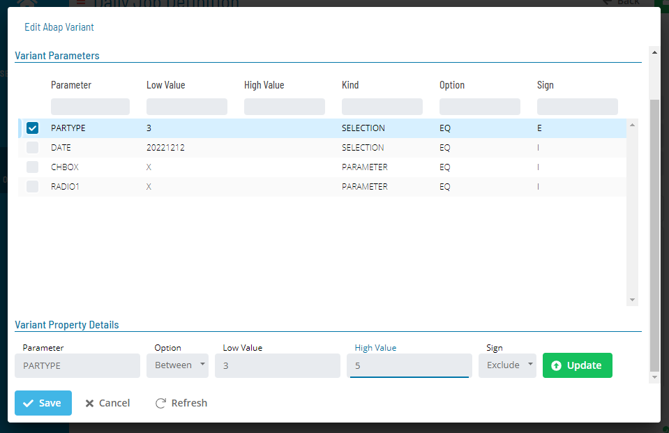 Edit Variant Parameter