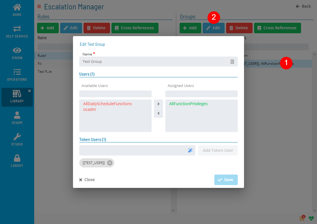 A screen showing edit escalation group form