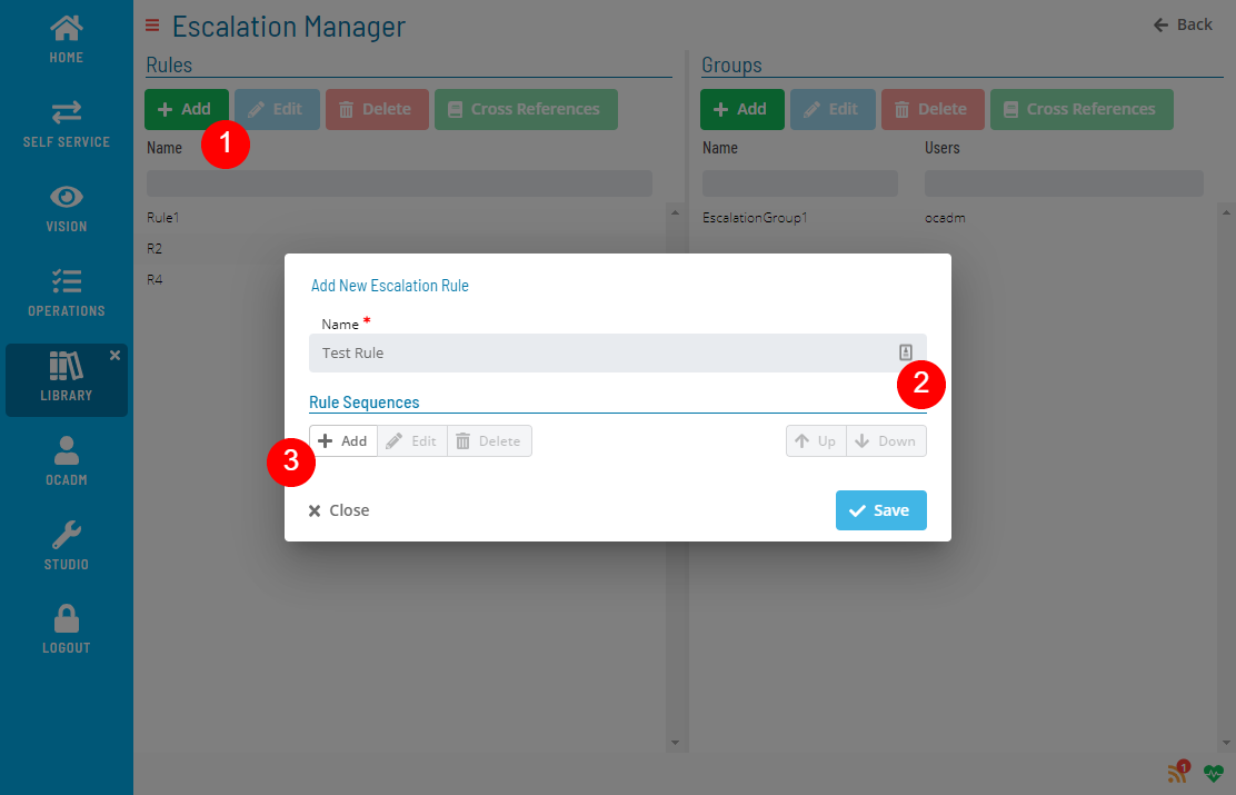 A screen showing add escalation rule form