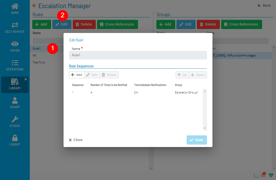 A screen showing edit escalation rule form