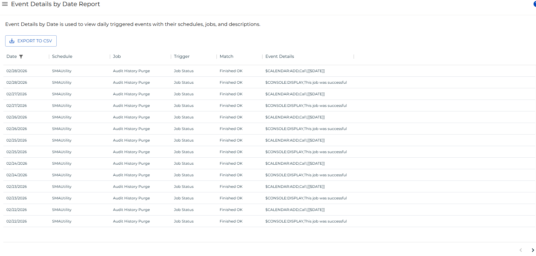 A screen showing the Event Details Report