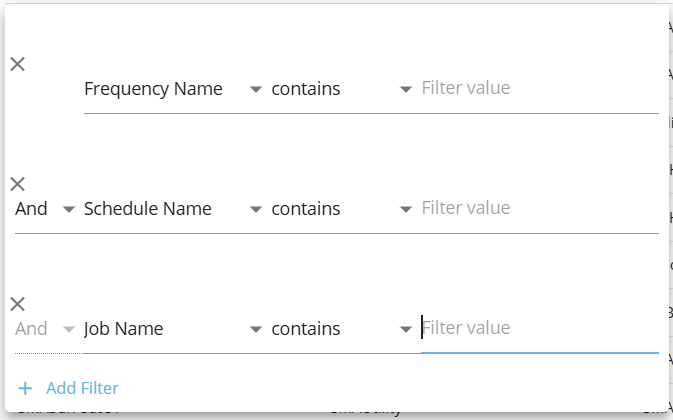 Column Filters A screen showing the available filters