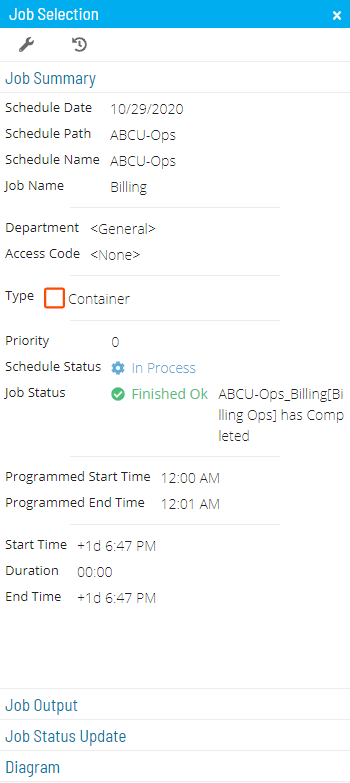 Job Summary Tab for Container Jobs