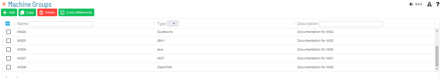 Machine Groups Grid