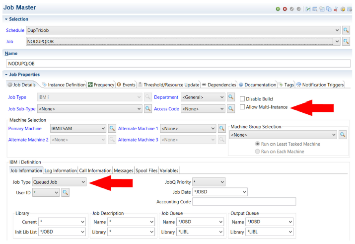 OpCon Job Master Record for IBM i Queued Job