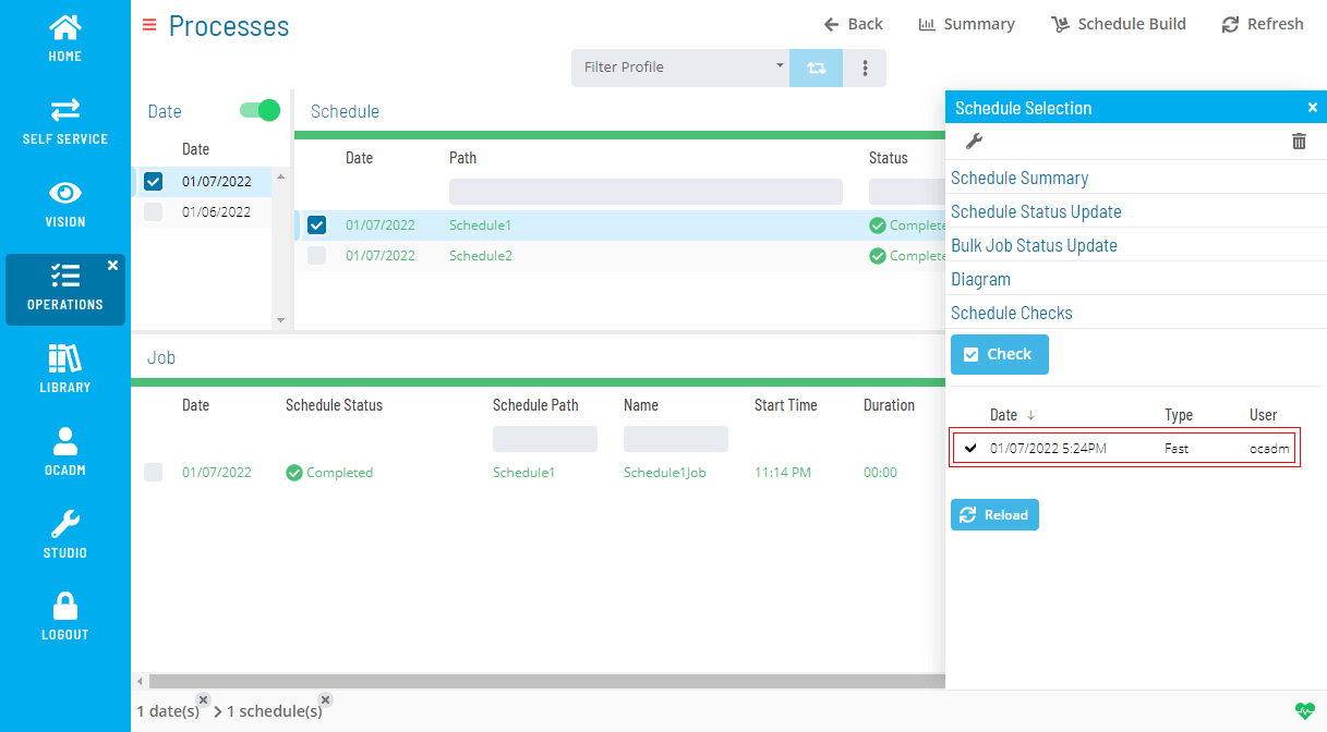 Schedule Checks results list