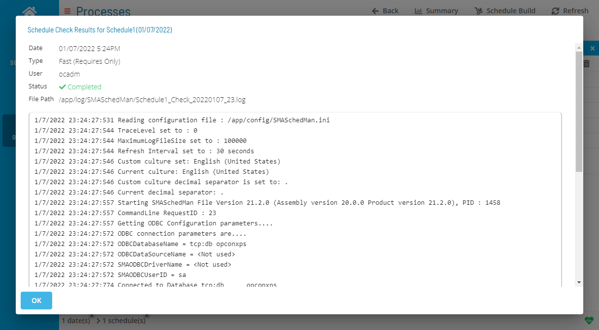 Schedule Check result details