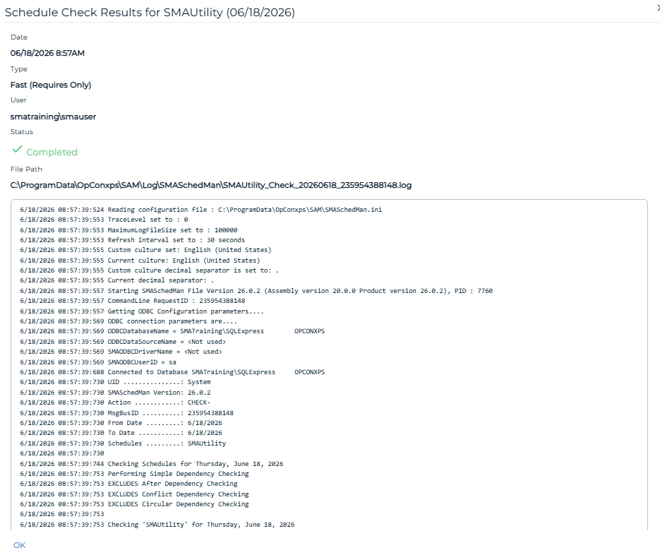Schedule Check result details