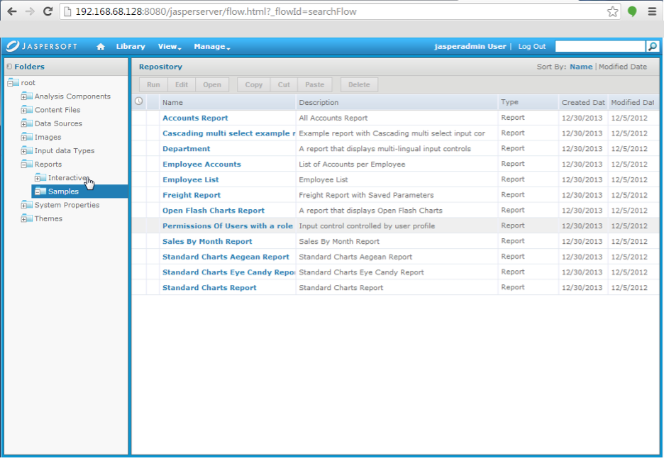 Repository navigation showing report folders
