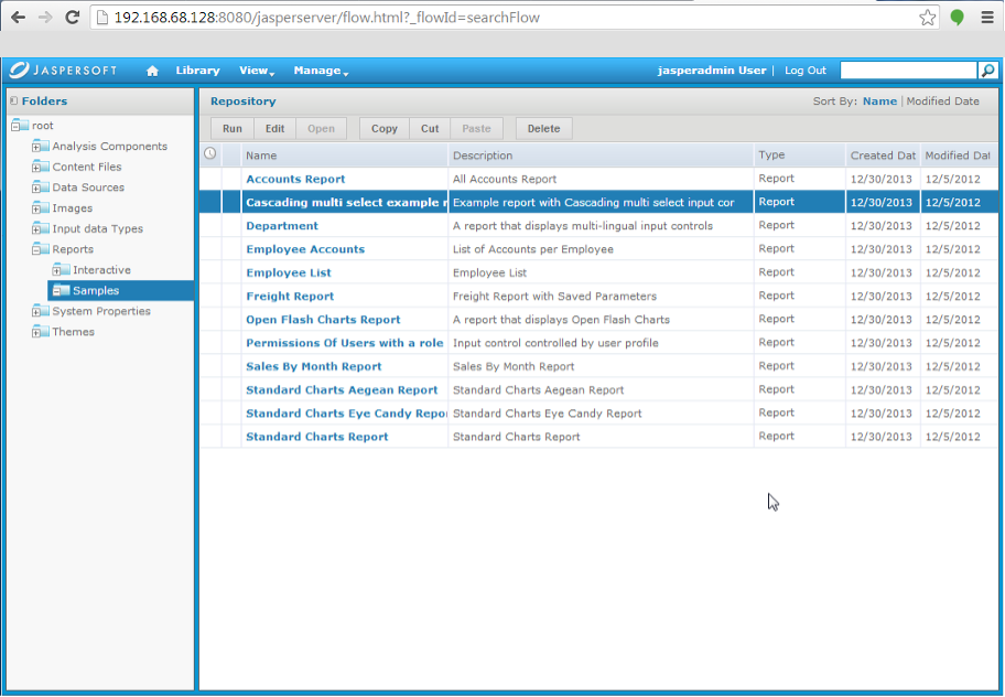 Repository list with a report selected and the Edit button highlighted