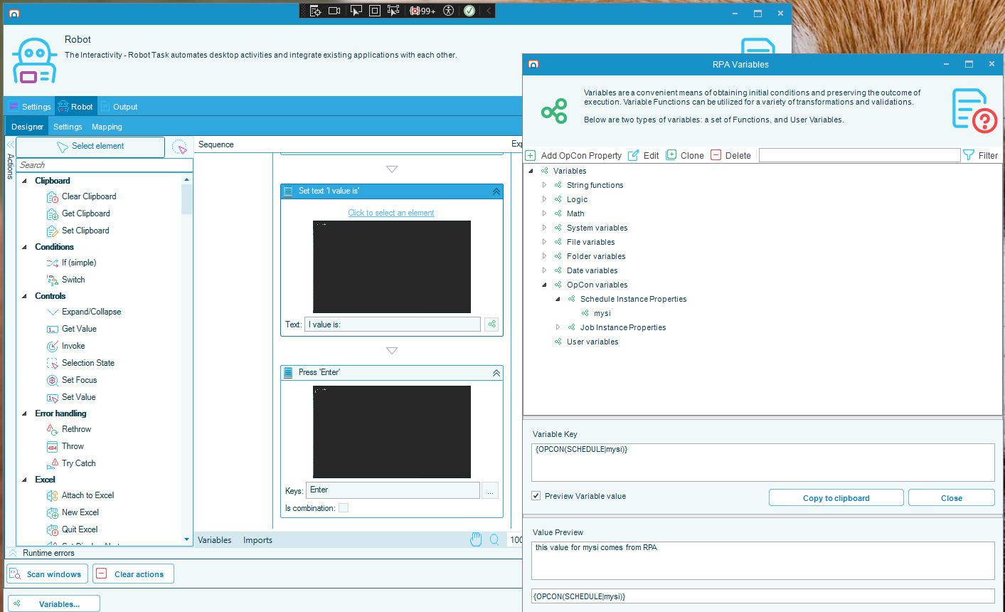 Finding the desired variable expression in the Variables screen