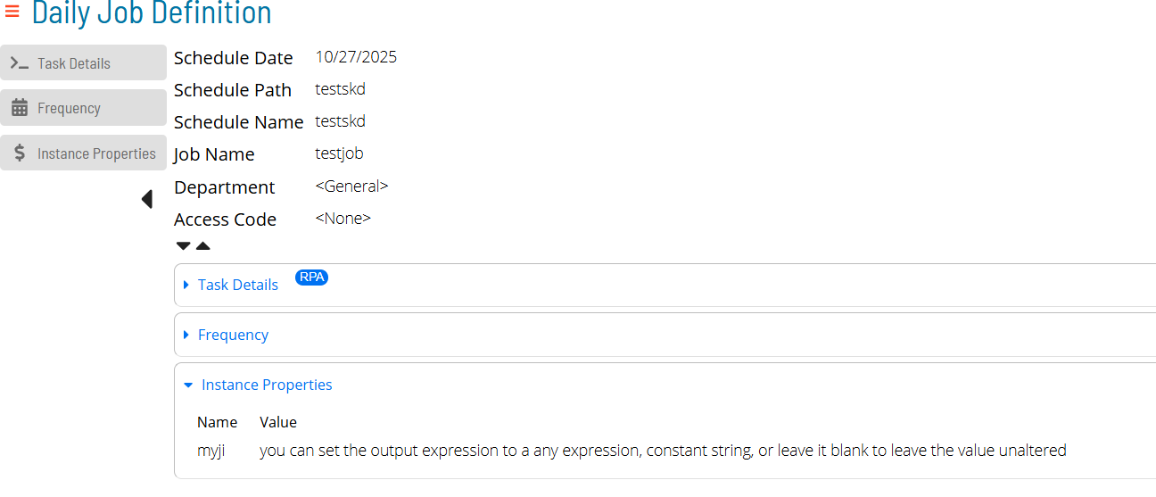 The Job Instances defined in the resulting Daily Job