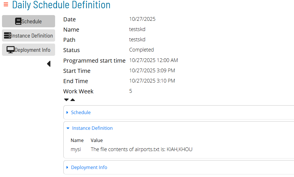 The Job Instances defined in the resulting Daily Schedule
