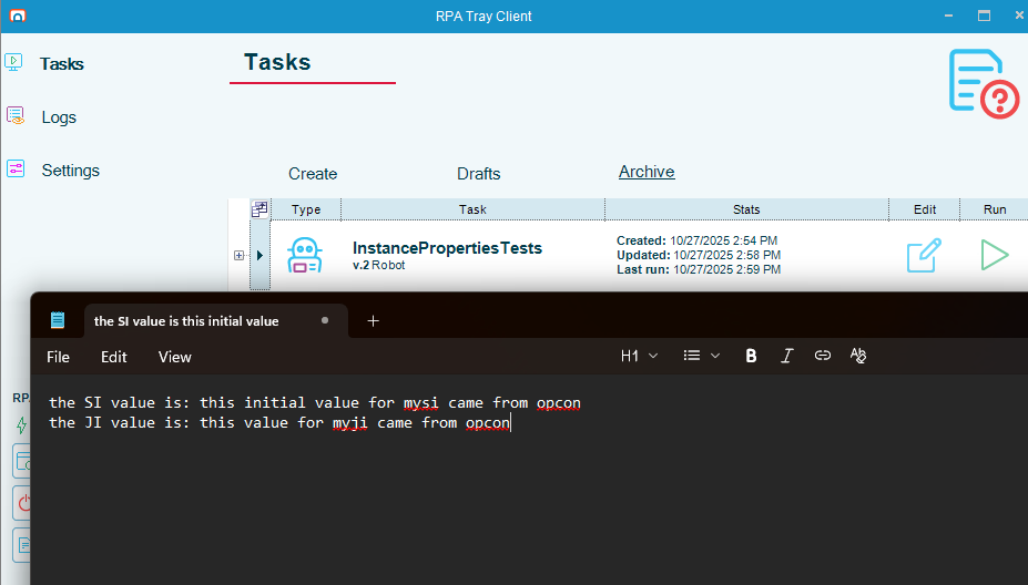 A screenshot of the outcome from running from Solution Manager
