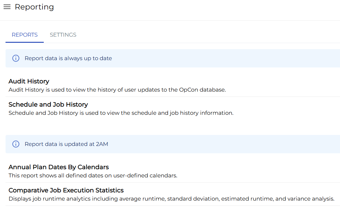 Reporting Reports Tab