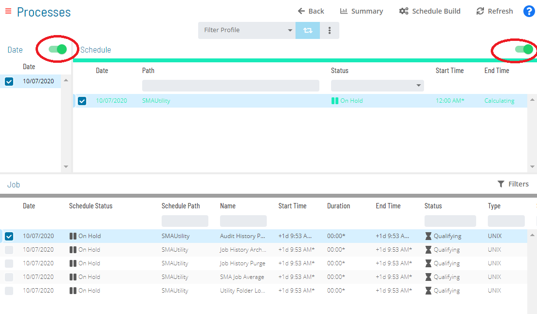 Schedule Status Updates Date &amp; Schedule Toggle Switches Enabled