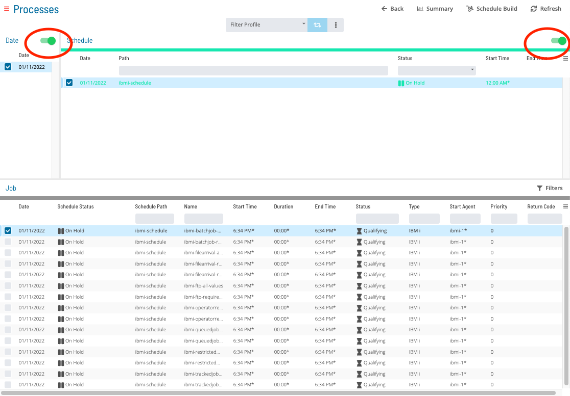 Schedule Status Updates Date &amp; Schedule Toggle Switches Enabled