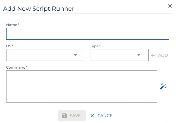 A screen showing add script runner form