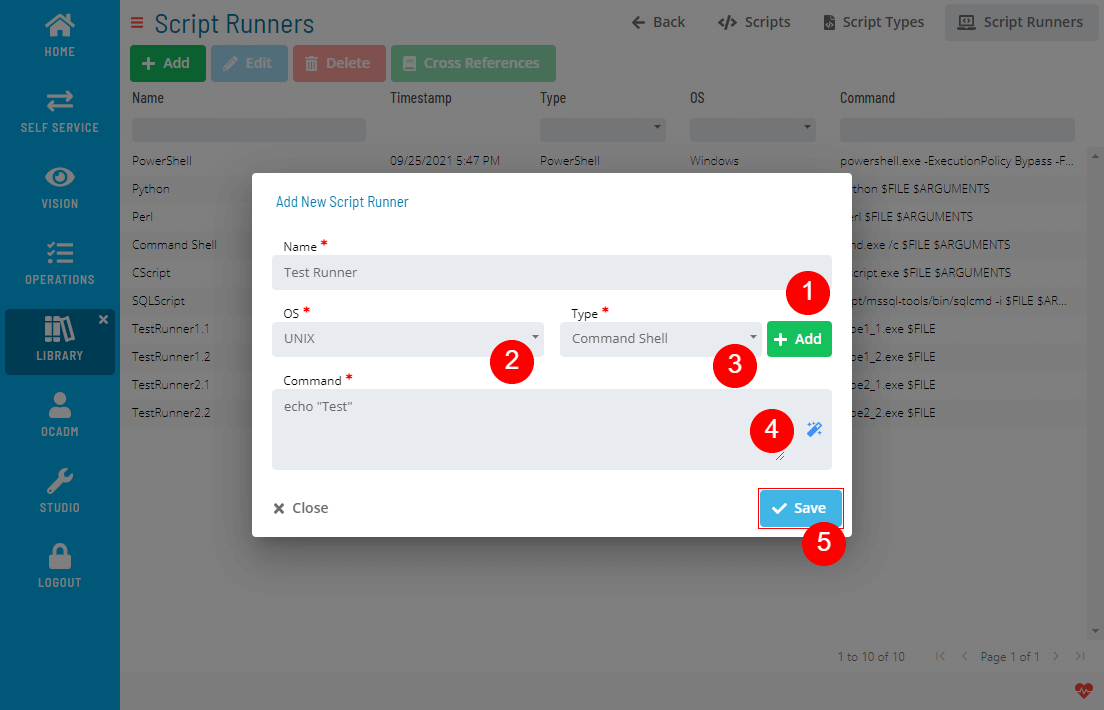 A screen showing add script runner form