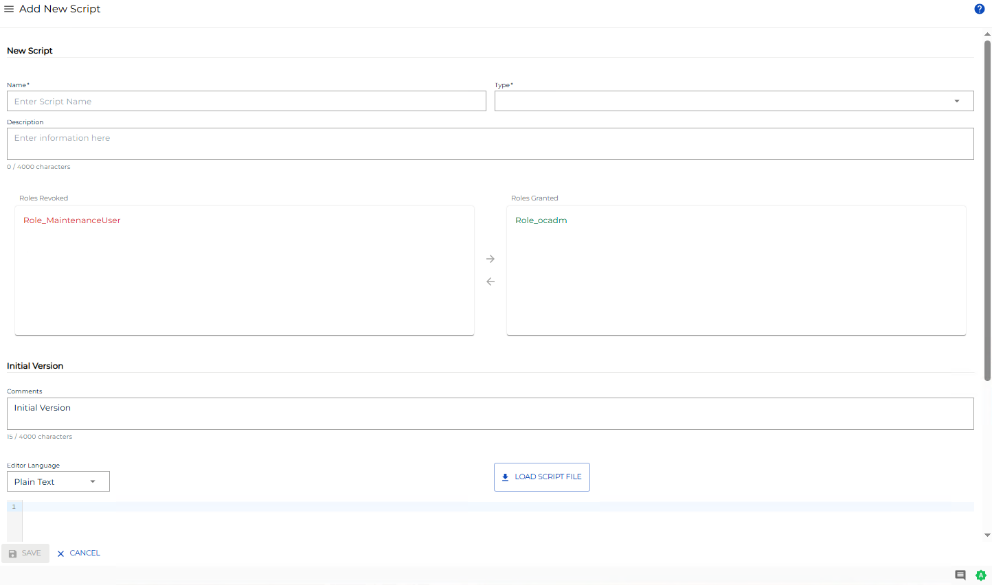 A screen showing add script form