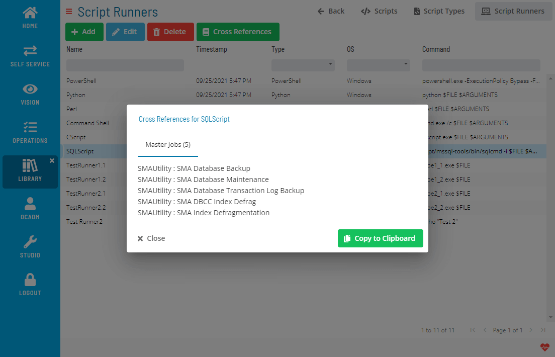 A screen showing cross references of a script