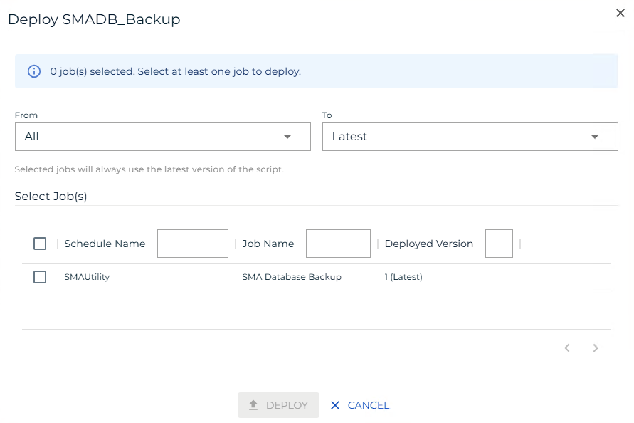 A screen showing deploy script form