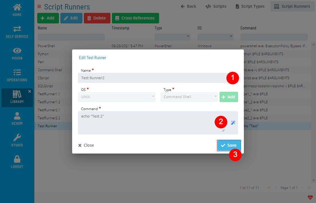 A screen showing edit script runner form