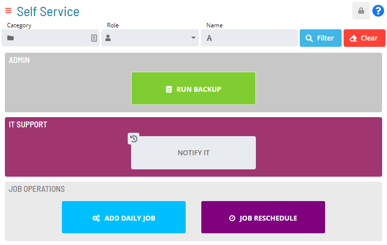 Admin Mode Self Service Screen Display