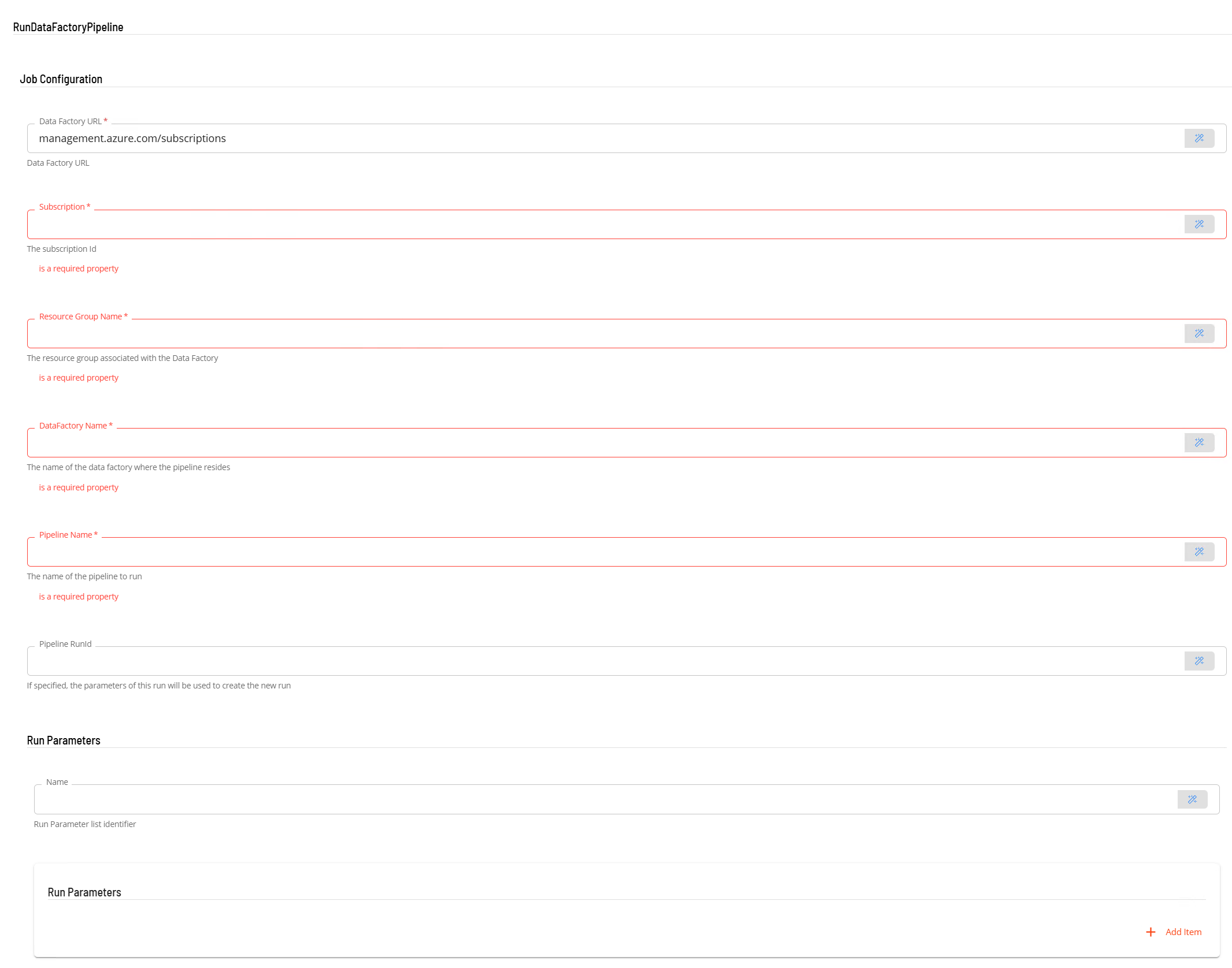 Defining a RunDataFactoryPipeline Master Job