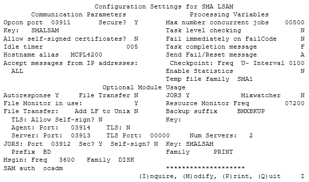 Configuration Settings for SMA LSAM