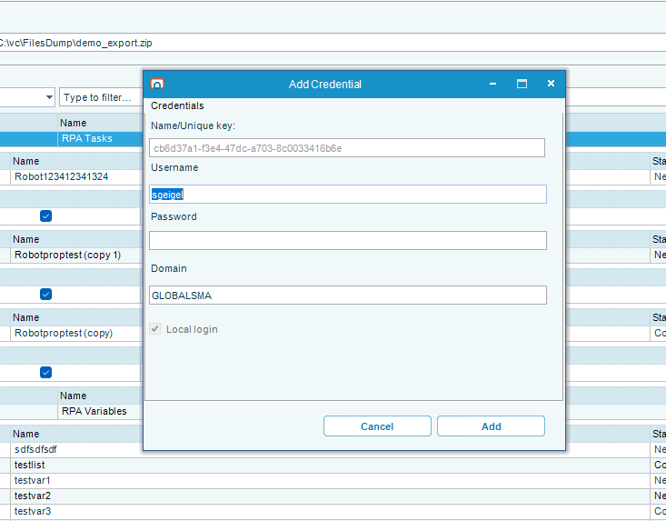 Entering the password for a missing credential