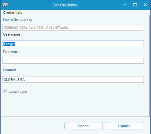 edit credentials screen