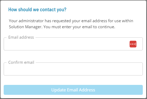 A dialog to enter email for the logged in user