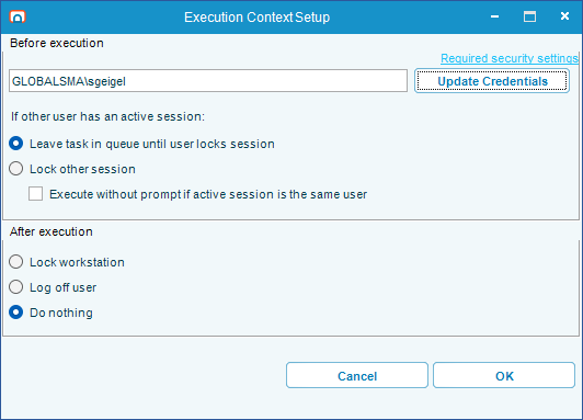 Execution Context settings for a single user machine