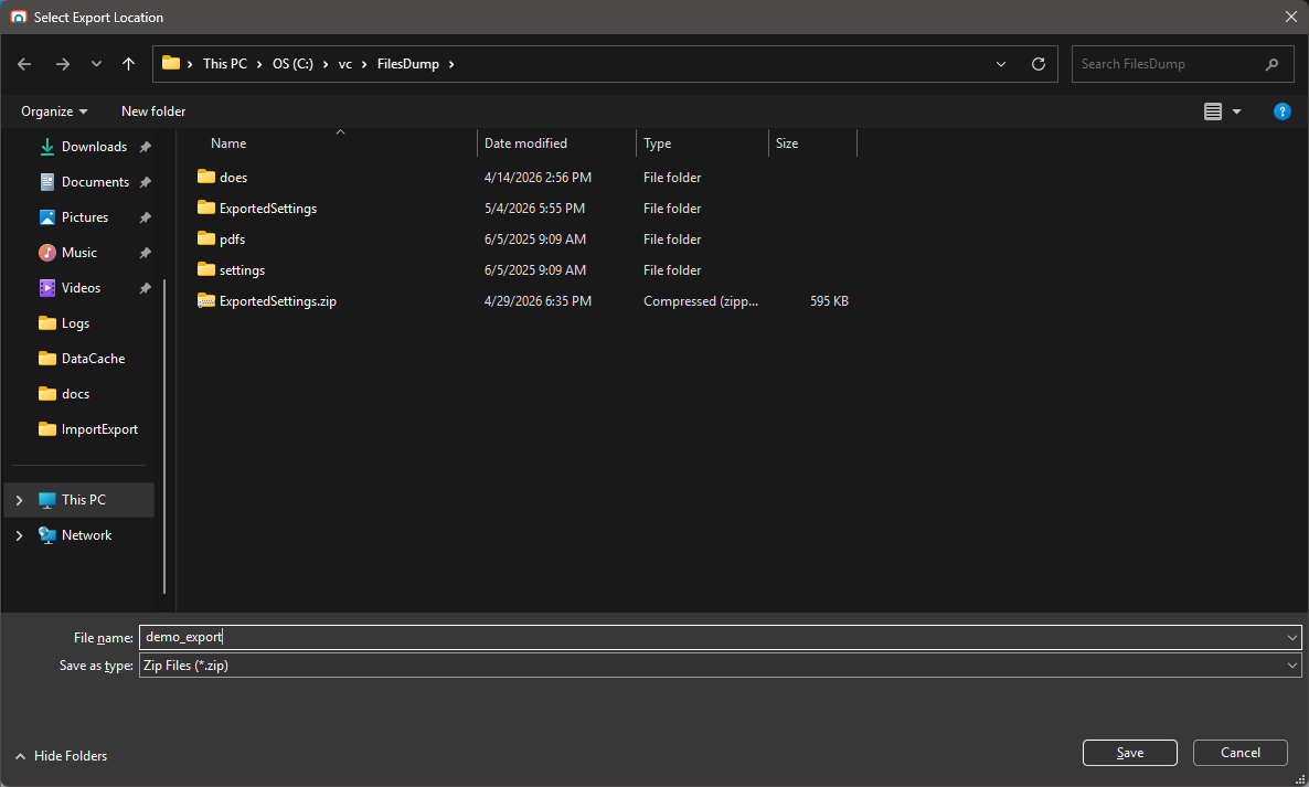 The Export Settings window showing the Export Path field and the Browse button