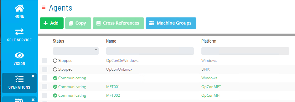 OpCon MFT Agent View