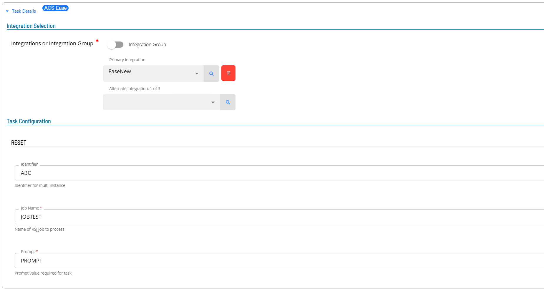 Defining a RESET Master Job