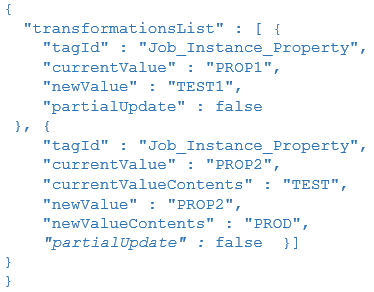 Sample Transformation Job Instance Properties